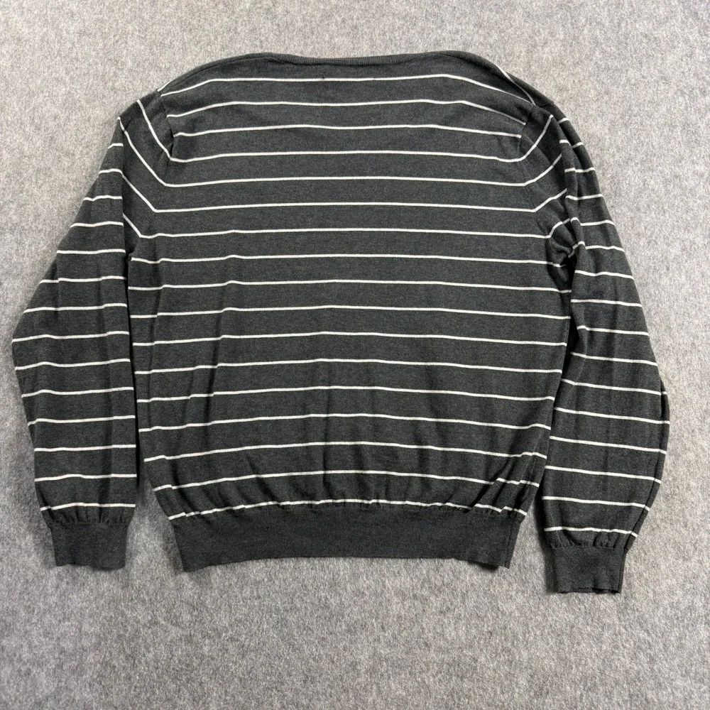 Polo Ralph Lauren Mens Pima Cotton V-Neck Striped Sweater Grey White Large